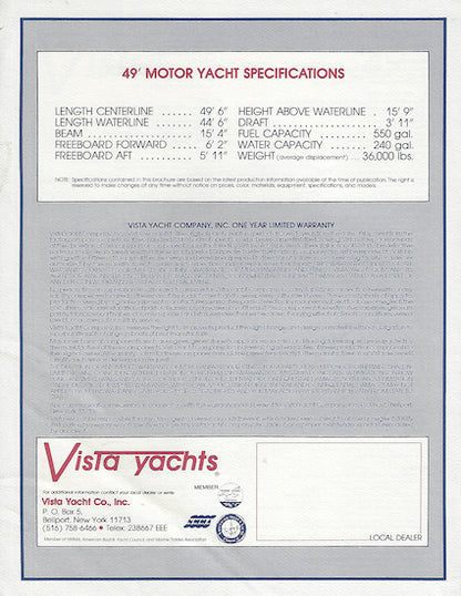 Vista 49 Motoryacht Specification Brochure