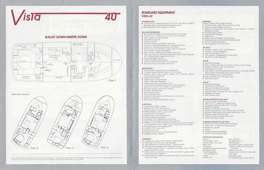 Vista 40 Motoryacht Specification Brochure