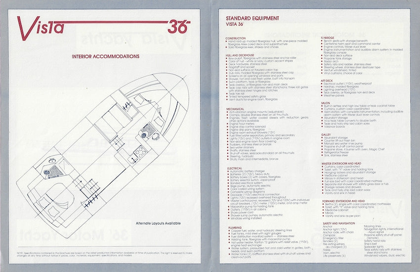 Vista 36 Motoryacht Specification Brochure
