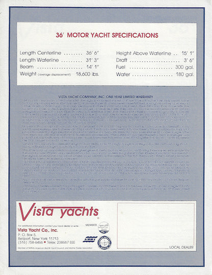 Vista 36 Motoryacht Specification Brochure