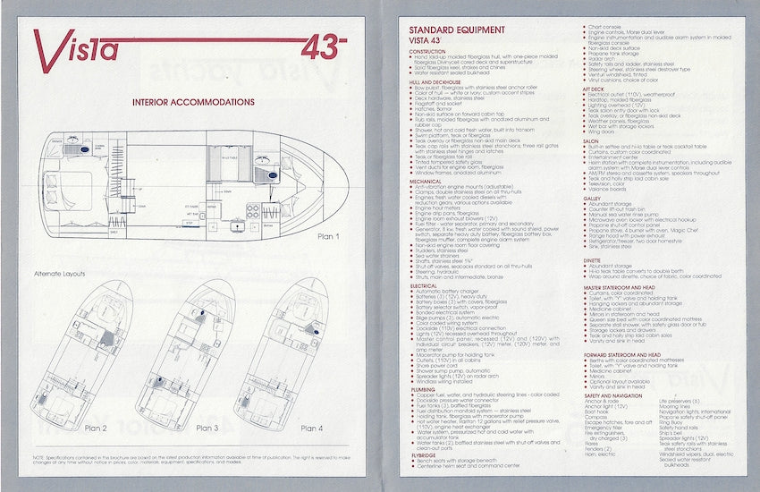 Vista 43 Motoryacht Specification Brochure