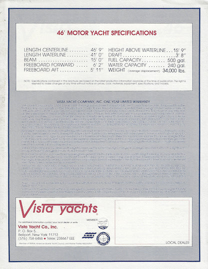Vista 46 Motoryacht Specification Brochure