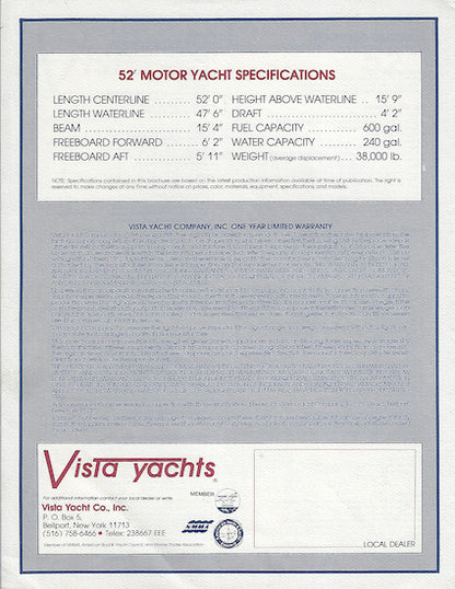 Vista 52 Motoryacht Specification Brochure
