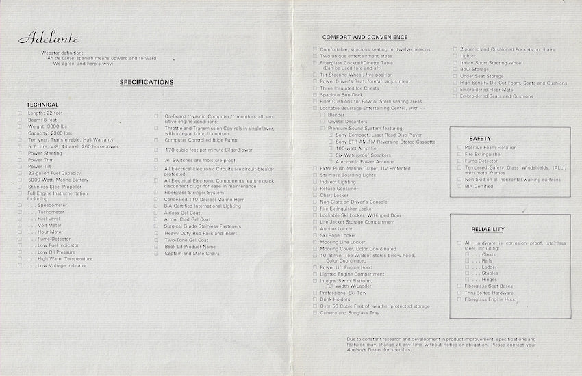 Alma Adelante Sport Deck Specification Brochure