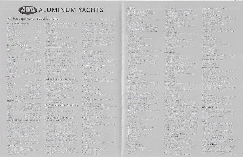 ABD Semi Customer Passagemaker 70 Yacht Specification Brochure