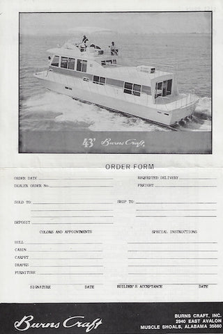 Burns Craft Houseboat 38 & 43 Order Form