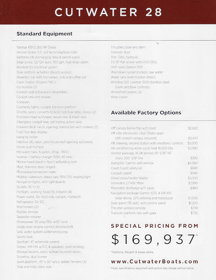 Cutwater 28 Specification Brochure