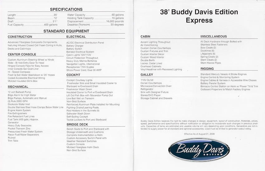 Buddy Davis 38 Express Specification Brochure
