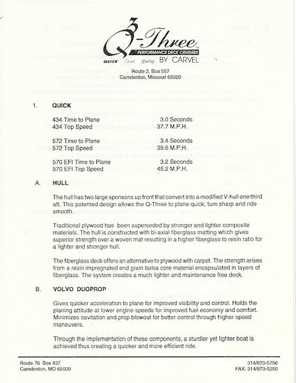 Carvel Q Three 25 Deck Cruiser Brochure Package