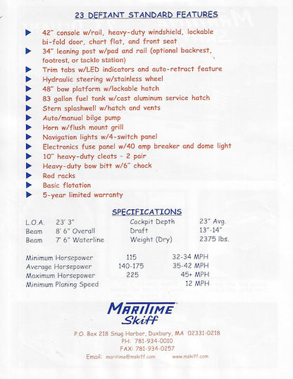 Maritime Skiff Defiant 23 Brochure