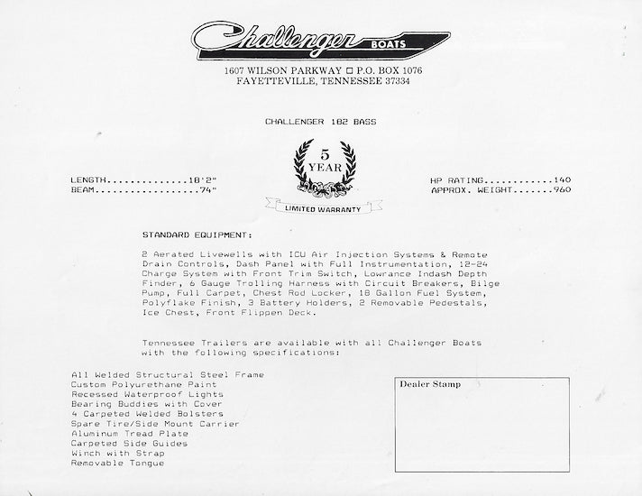Challenger 182 Bass Brochure