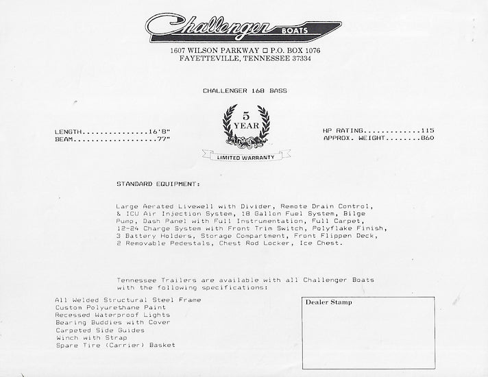 Challenger 168 Bass Brochure