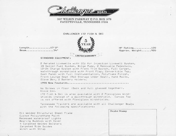 Challenger 172 Fish & Ski Bass Brochure