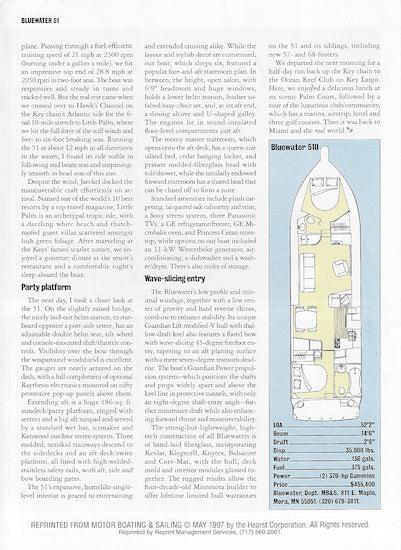 Bluewater 510 Motorboating & Sailing Magazine Reprint Brochure