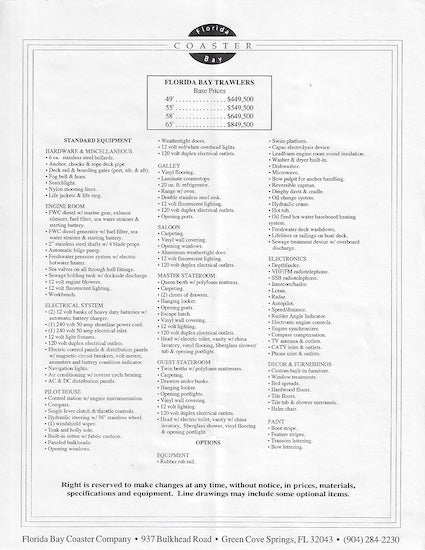 Florida Bay Coaster Specification Brochure