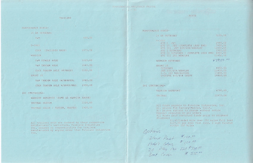 Ski Centurion 1983 Price List
