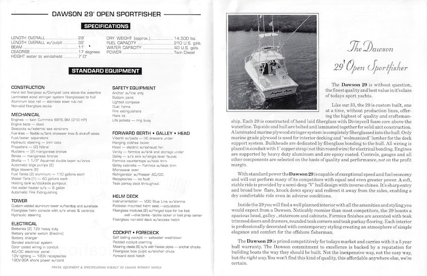 Dawson 29 Open Sportfisher Brochure