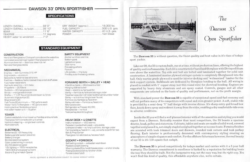 Dawson 33 Open Sportfisher Brochure