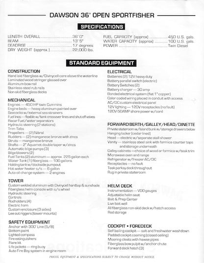 Dawson 36 Open Sportfisher Brochure