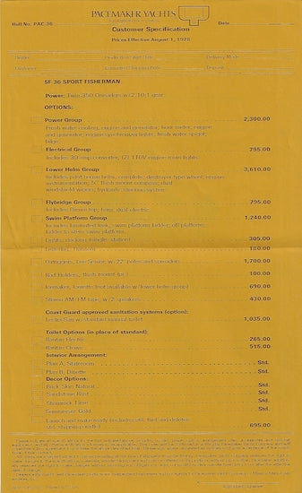Pacemaker SF36 Sport Fisherman Specification Brochure