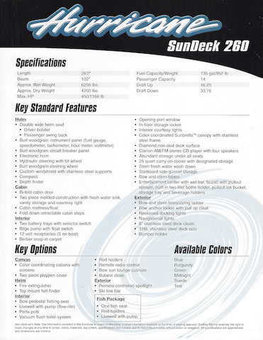Hurricane Sundeck 260 Brochure