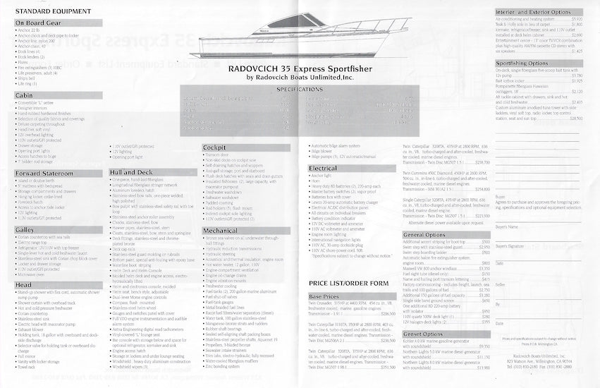 Radovcich 35 Express Sportfisher Specification Brochure