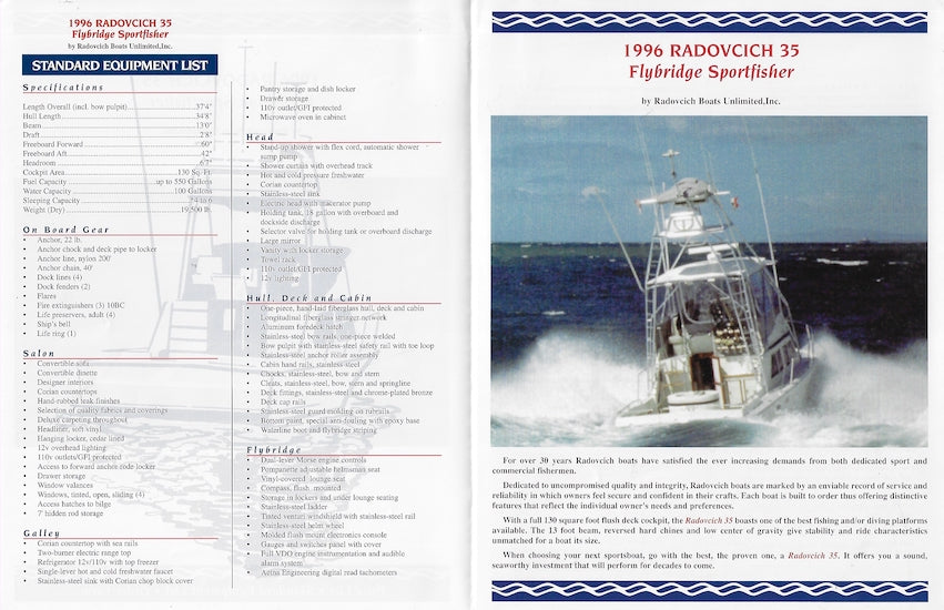 Radovcich 35 Flybridge Sportfisher Specification Brochure