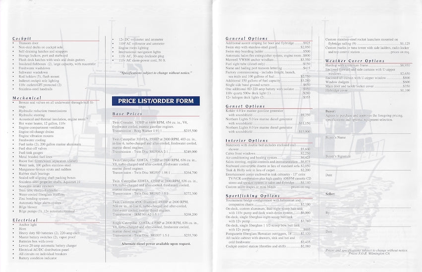Radovcich 35 Flybridge Sportfisher Specification Brochure