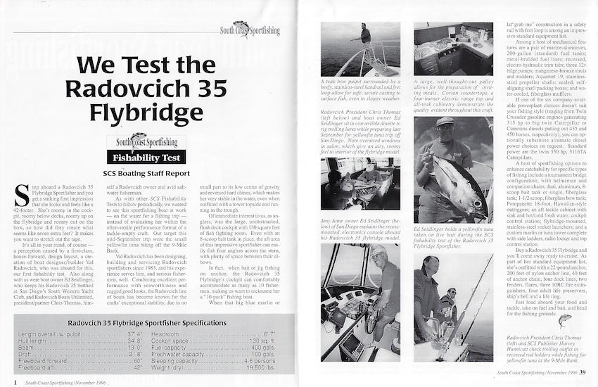 Radovcich 35 Flybridge Sportfisher South Coast Sprotfishing Magazine Reprint Brochure