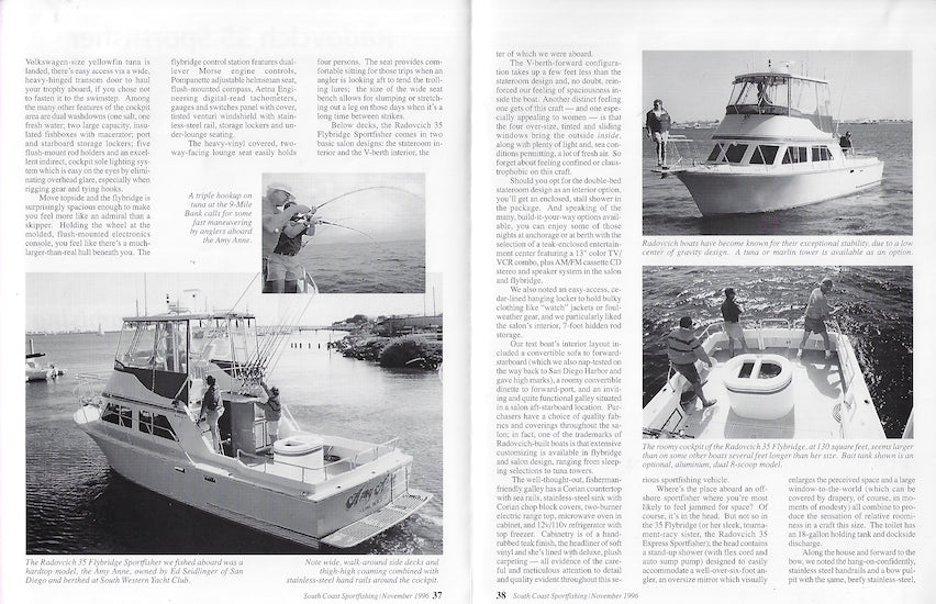 Radovcich 35 Flybridge Sportfisher South Coast Sprotfishing Magazine Reprint Brochure