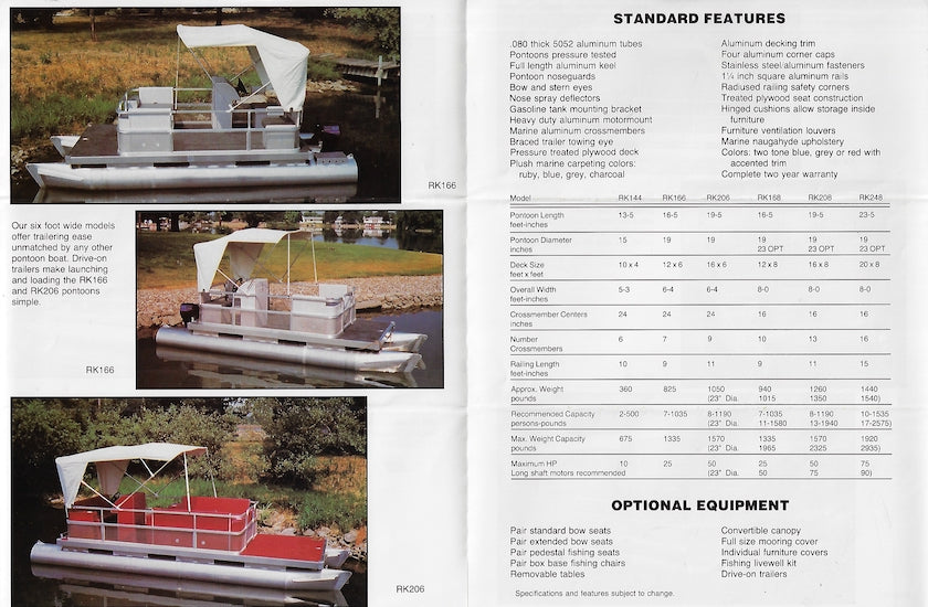 Rocket 1989 Pontoon Boat Brochure