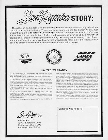 Sea Raider 1981 Brochure