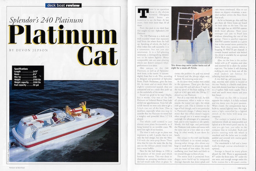 Splendor Platinum 240 Pontoon & Deckboat Magazine Reprint Brochure