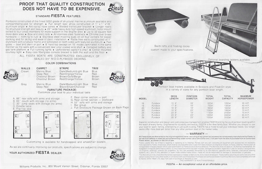 Fiesta 1986 Pontoon Boat Brochure