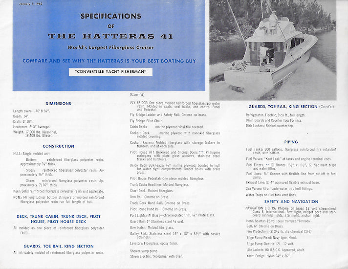 Hatteras 41 Convertible Specification Brochure – SailInfo I ...