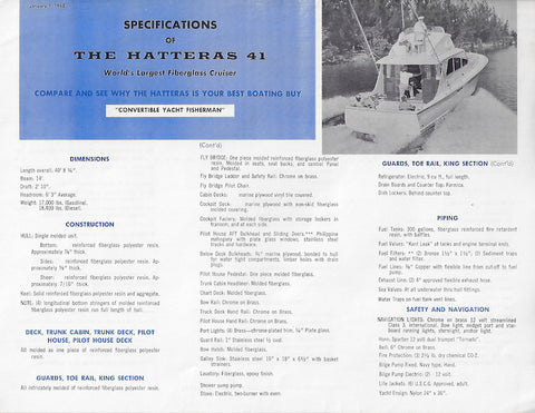 Hatteras 41 Convertible Specification Brochure