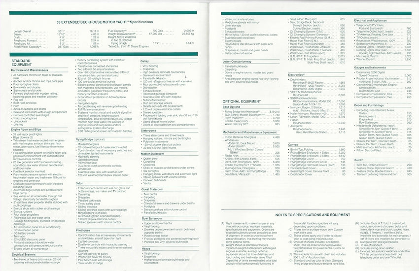 Hatteras 53 Extended Deckhouse Motor Yacht Specification Brochure