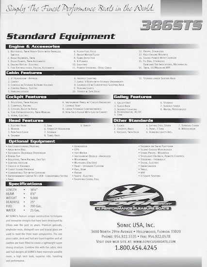 Sonic 386STS Brochure