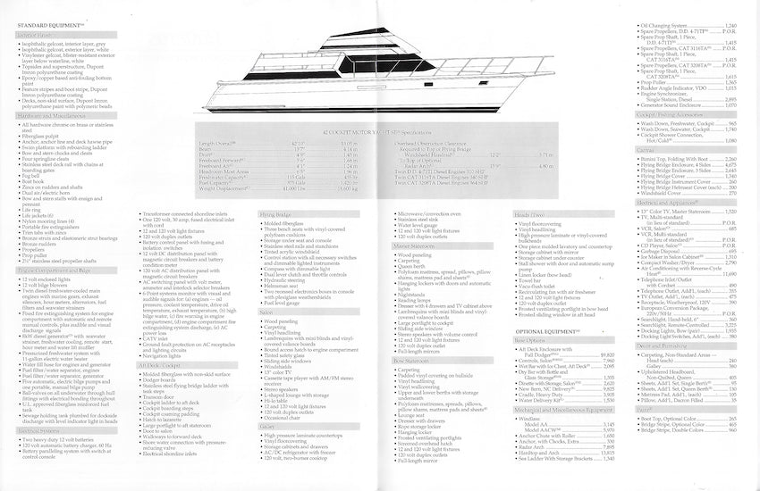 Hatteras 42 Cockpit Motor Yacht SE Specification Brochure