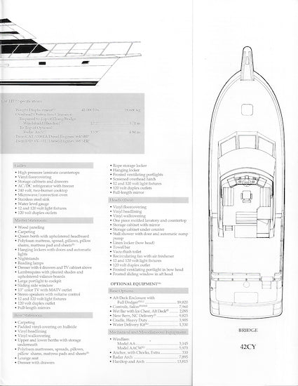 Hatteras 42 Cockpit Motor Yacht Specification Brochure