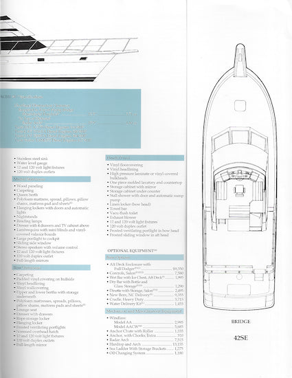 Hatteras 42 Cockpit Motor Yacht SE Specification Brochure
