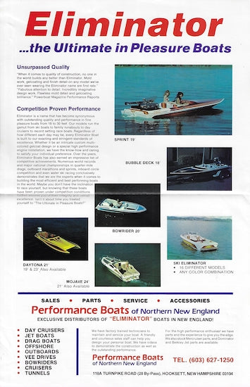 Performance Boats of New England Elimiantor Brochure