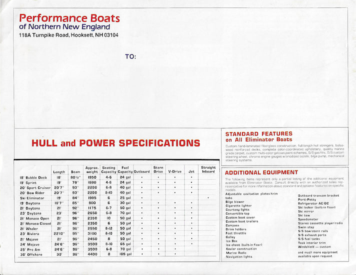 Performance Boats of New England Elimiantor Brochure