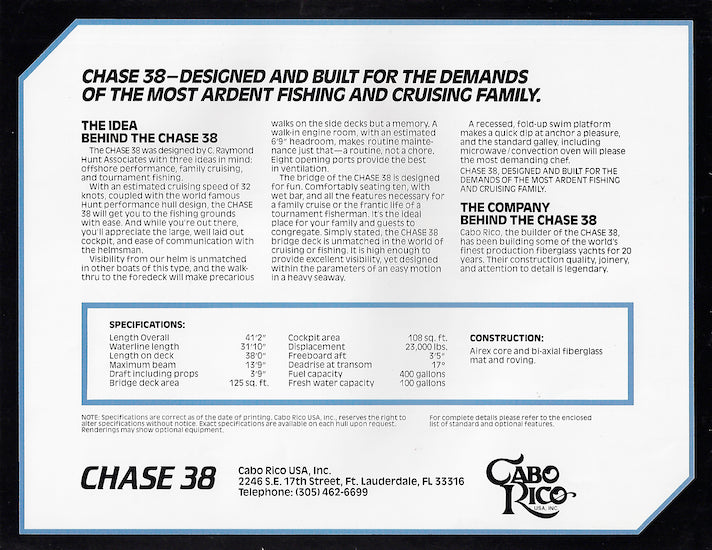 Cabo Rico Chase 38 Brochure