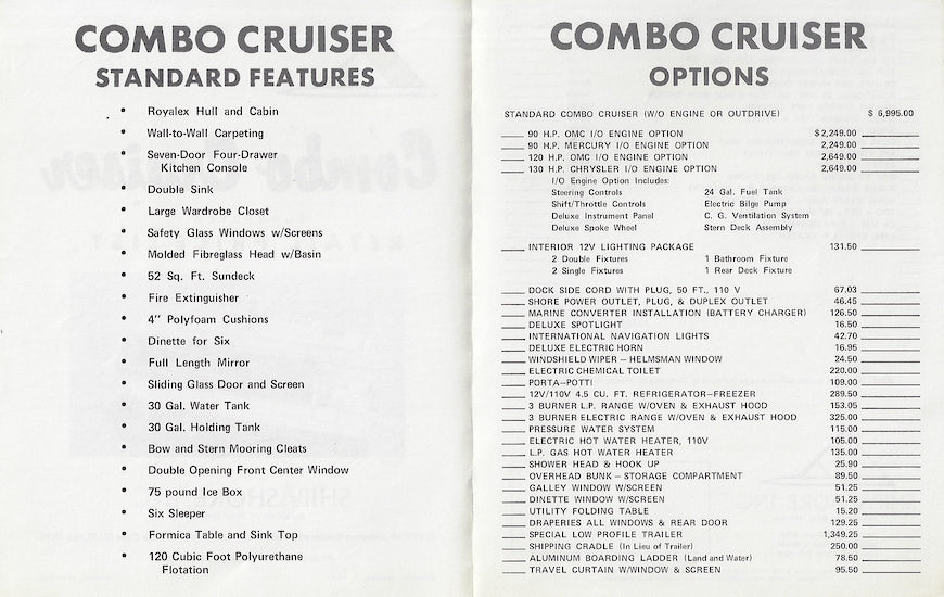 Shipashore Combo Cruiser 1971 Price List