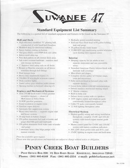 Piney Creek Swanee Specification Sheet & Brochure