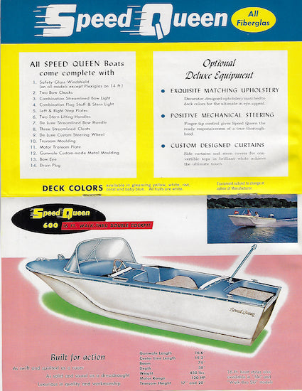 Glastex Sea Star Speed Queen 1950s Brochure