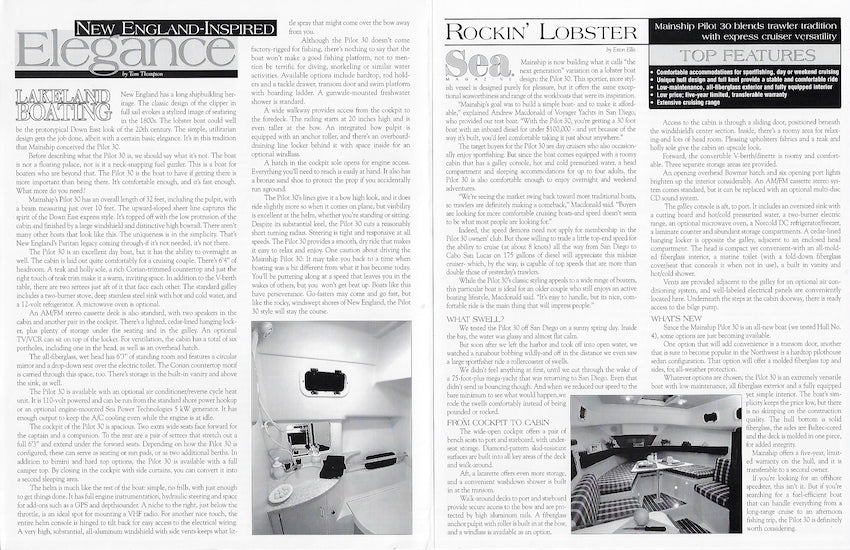 Mainship Pilot 30 Magazine Reprint Brochure