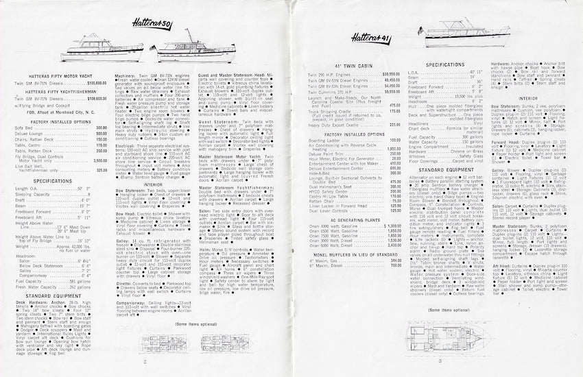 Hatteras 1966 Specification Brochure