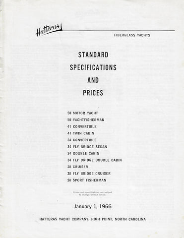 Hatteras 1966 Specification Brochure